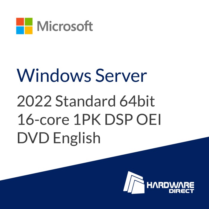 Betriebssystem Microsoft Windows Server 2022 Standard 64bit 16-core 1PK DSP OEI DVD English