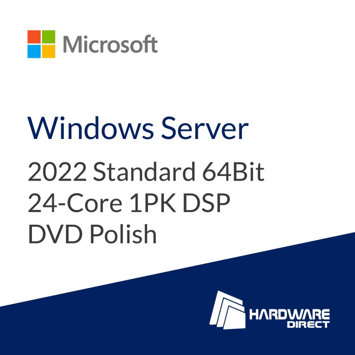 Betriebssystem Microsoft Windows Server 2022 Standard 64Bit 24-Core 1PK DSP DVD Polish