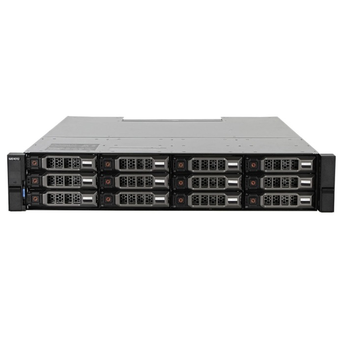 Dell PowerVault Disk-Array ME4012mit 2x iSCSI (10GbE Base-T) controller, 2x 960GB SSD SAS, 2x 580W AC PSU, Montageschienen