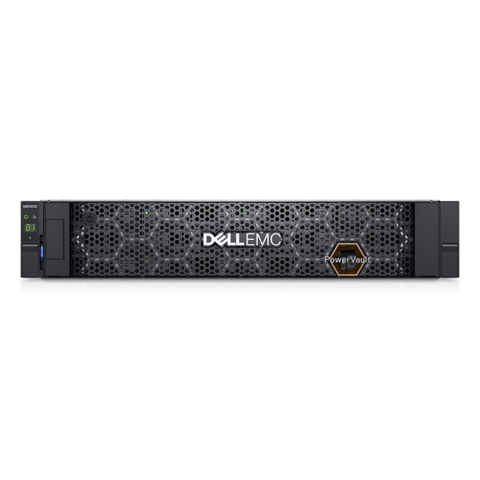 Dell PowerVault Disk-Array ME5012mit 2x iSCSI (10/25GbE SFP28) controller, 4x 12TB HDD SAS, 2x PSU 580W, Montageschienen
