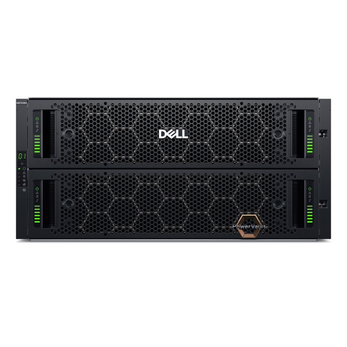 Dell PowerVault Disk-Array ME5084mit 2x iSCSI (10/25GbE SFP28) controller, 40x 1.92TB SSD SAS4, 10x 8TB HDD SAS, 2x PSU 2200W, Montageschienen, Abdeckung