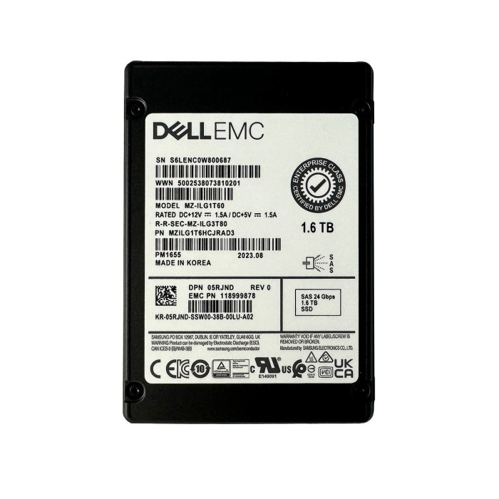 Festplatte Dell 1.6TB SSD SAS 24G 2.5" TLC MU 5RJND