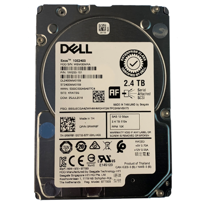 Festplatte Dell 2.4TB 10K HDD SAS 12G 2.5" AES-256 512e 256MB RWR8F