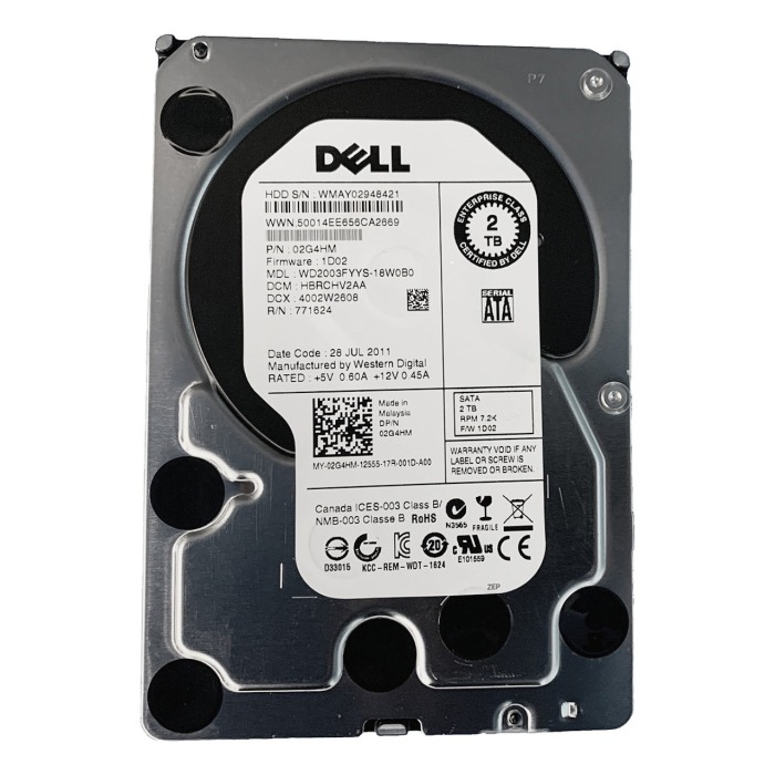 Festplatte Dell 2TB 7.2K HDD SATA 3G 3.5" 512n 64MB 2G4HM