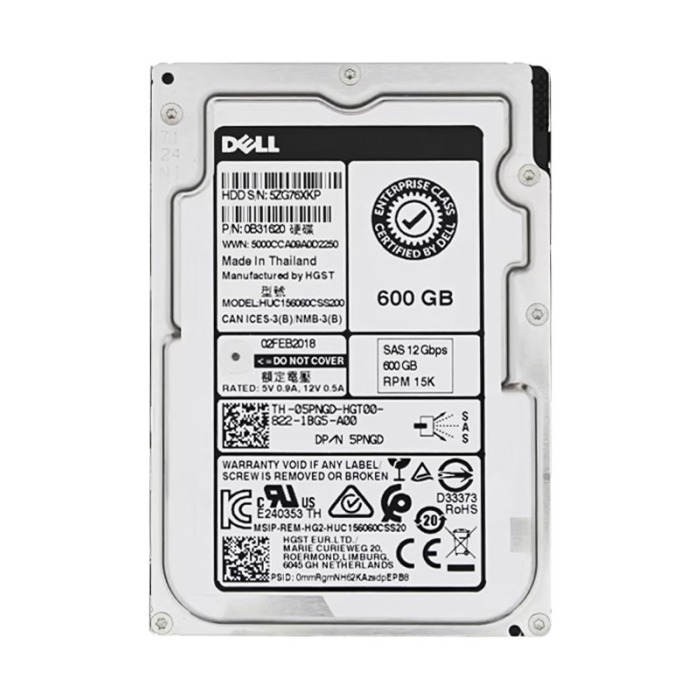 Festplatte Dell 600GB 15K HDD SAS 12G 2.5" Instant Secure Erase 512n 128MB 5PNGD