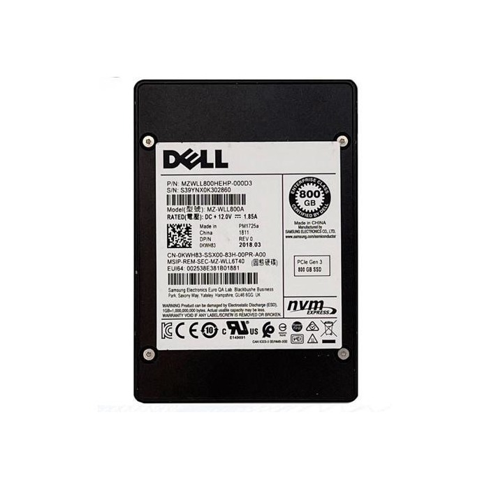 Festplatte Dell 800GB SSD PCIe NVMe PCIe 3.0x4 U.2 2.5" MLC MU KWH83