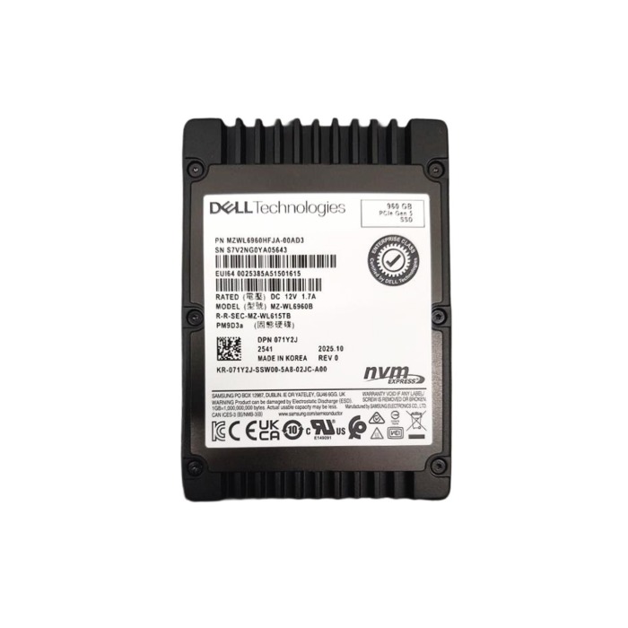 Festplatte Dell 960GB SSD NVMe PCIe 5.0x4 U.2 2.5" V-NAND TLC RI SED 512 71Y2J