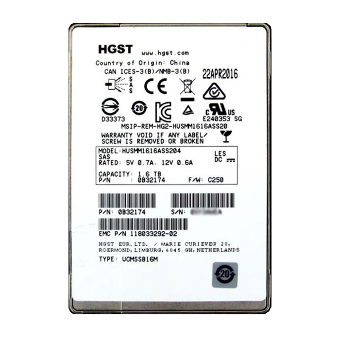 Festplatte EMC 1.6TB SSD SAS 12G 2.5" MLC 118033292-01