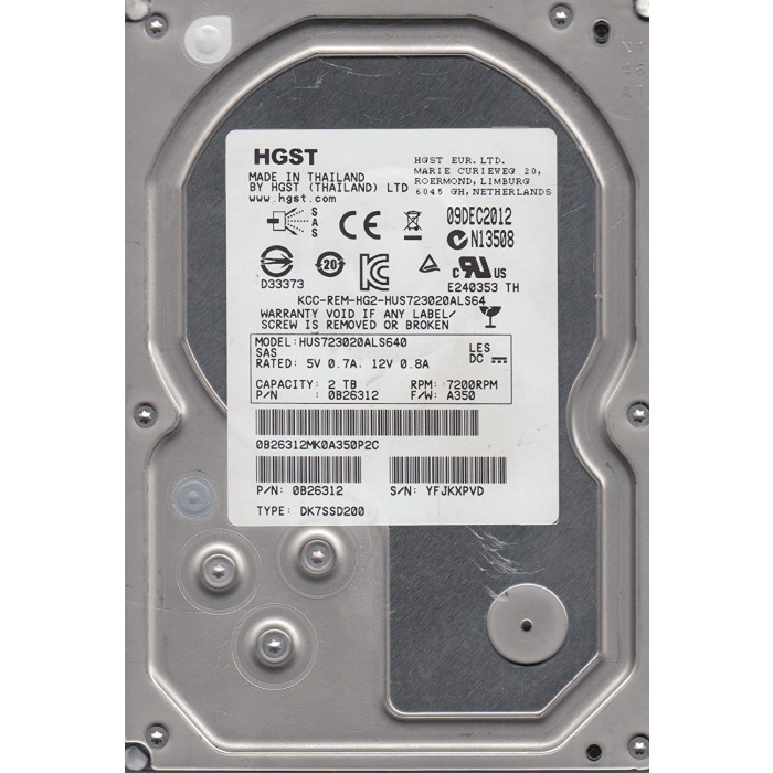Festplatte HGST 2TB 7.2K HDD SAS 6G 3.5" 512n 64MB 0B26312