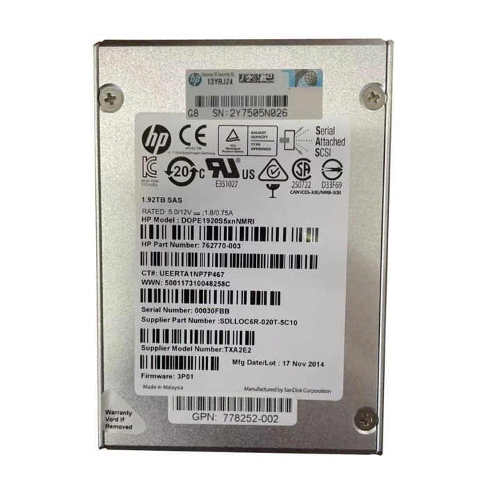 Festplatte HPE 1.92TB SSD SAS 6G 2.5" MLC RI 762770-003