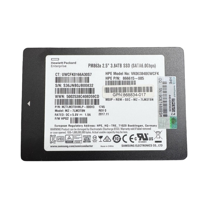 Festplatte HPE 3.84TB SSD SATA 6G 2.5" V-NAND TLC RI AES-256 512b 866615-005