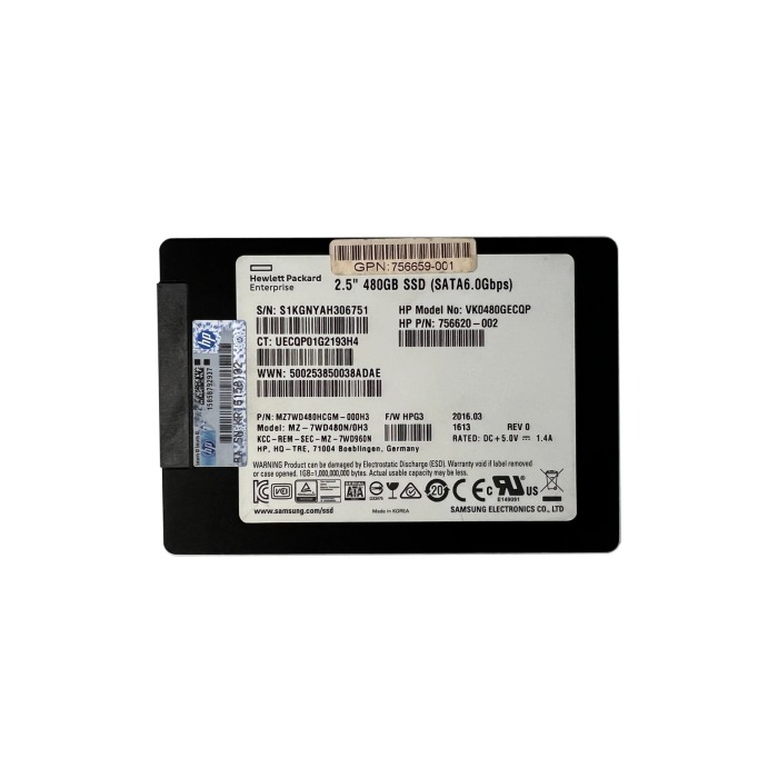 Festplatte HPE 480GB SSD SATA 6G 2.5" AES-256 756620-002