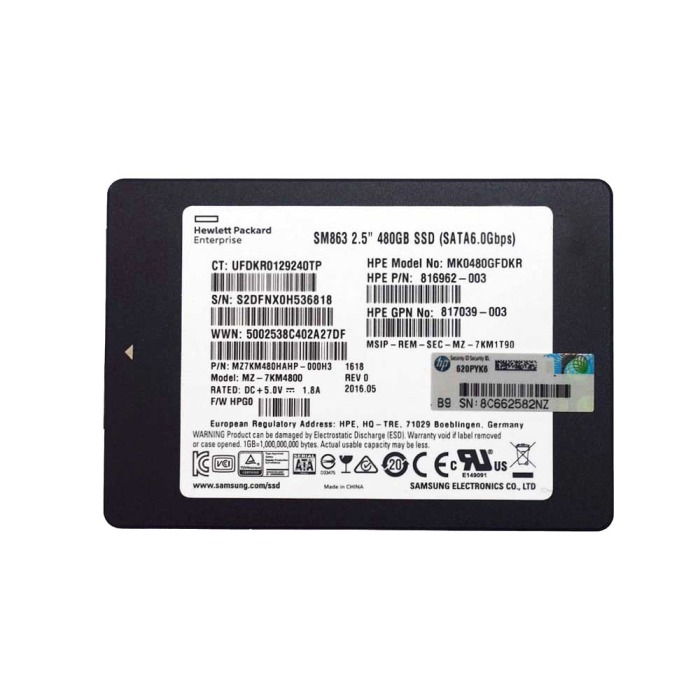 Festplatte HPE Samsung 480GB SSD SATA 6G 2.5" V-NAND TLC MU 816962-003