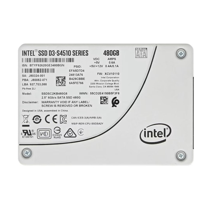 Festplatte Intel D3-S4510 480GB SSD SATA 6G 2.5" SSDSC2KB480G8
