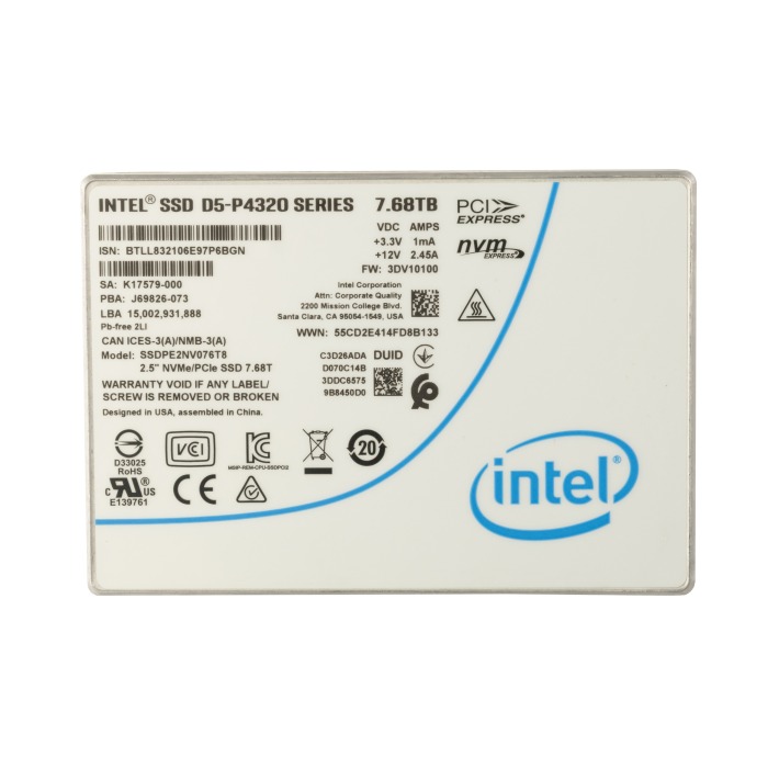 Festplatte Intel D5-P4320 7.68TB SSD NVMe PCIe 3.1x4 U.2 2.5" QLC SSDPE2NV076T8