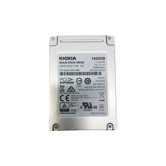 Festplatte Kioxia 1.92TB SSD NVMe PCIe 3.0x4 U.2 2.5" 3D TLC RI KXD51RUE1T92