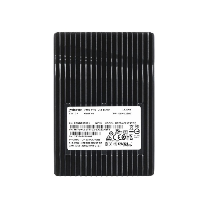 Festplatte Micron 7400 PRO 1.92TB NVMe PCIe 4.0 U.3 2.5" RI MTFDKCC1T9TDZ-1AZ1ZABYY