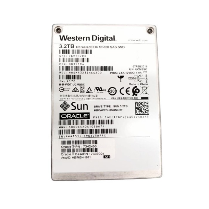Festplatte WD 3.2TB SSD SAS 12G 2.5" 3D TLC NAND MU SED 512b 0B35194