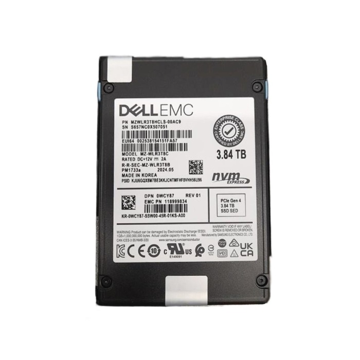 Hard drive Dell 3.84TB SSD NVMe PCIe 4.0x4 U.2 2.5" V-NAND TLC RI WCY87
