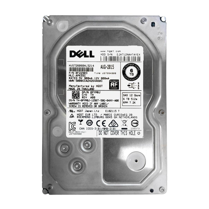 Hard drive Dell 6TB 7.2K HDD SAS 12G 3.5" 512e 128MB PYM8J