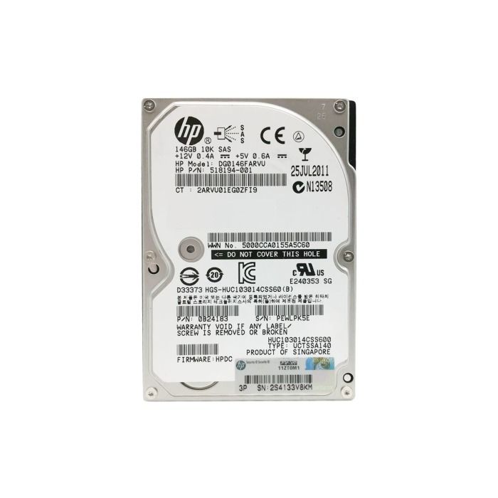 Hard drive HPE 146GB 10K HDD SAS 6G 2.5" 512n 64MB 432320-001