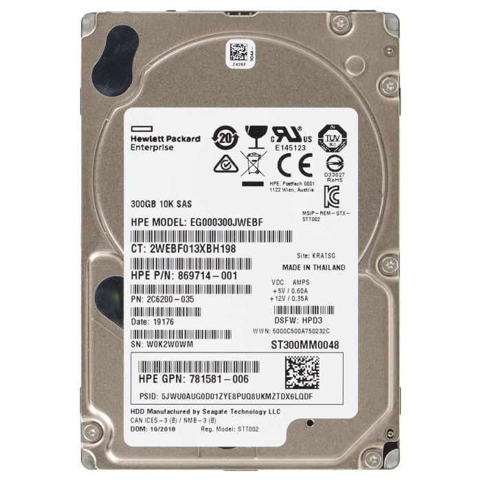 Hard drive HPE 300GB 10K HDD SAS 12G 2.5" 869714-001