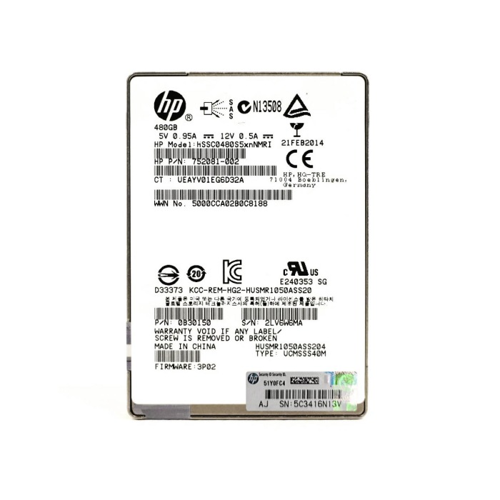 Hard drive HPE 480GB SSD SAS 12G 2.5" MLC 752081-002