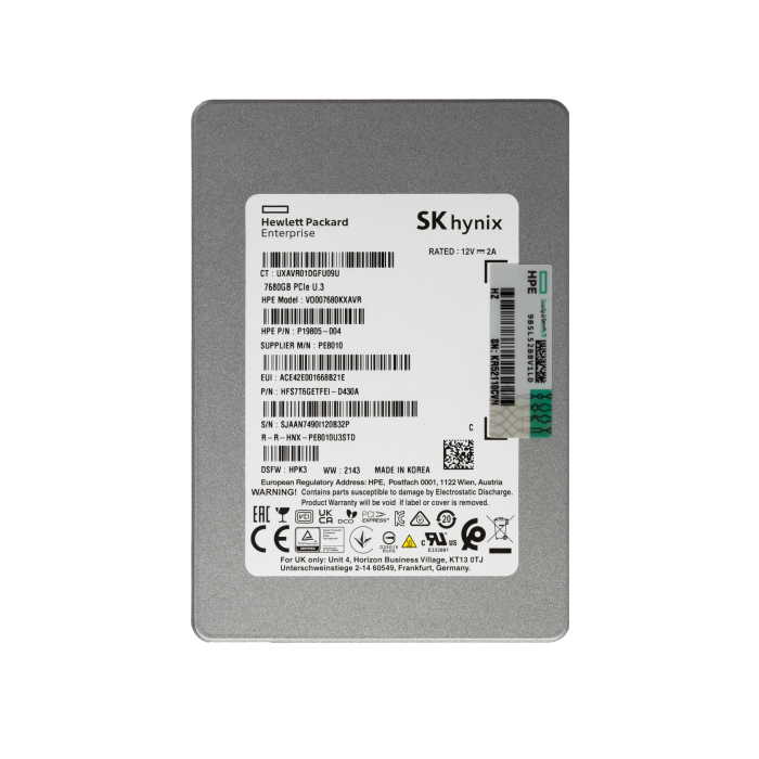Hard drive HPE 7.68TB SSD NVMe PCIe 4.0x4 U.3 2.5" TLC P19805-004