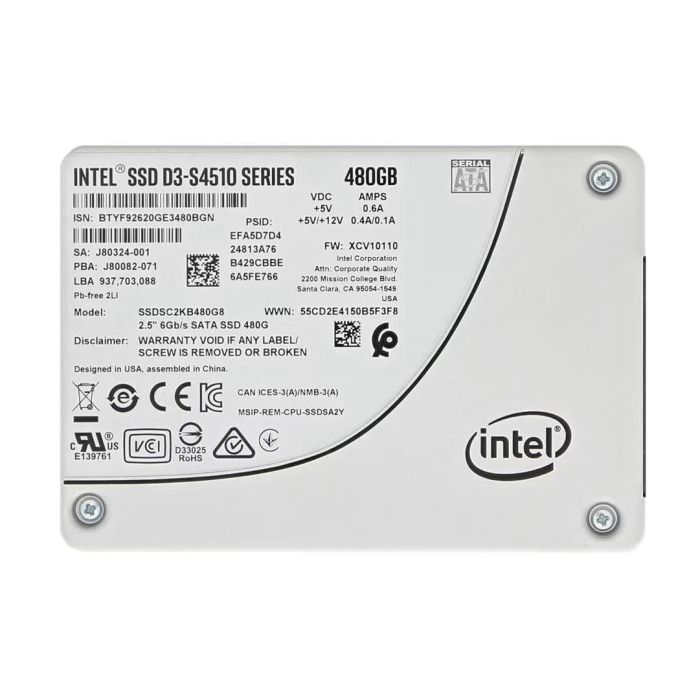 Hard drive Intel D3-S4510 480GB SSD SATA 6G 2.5" SSDSC2KB480G8