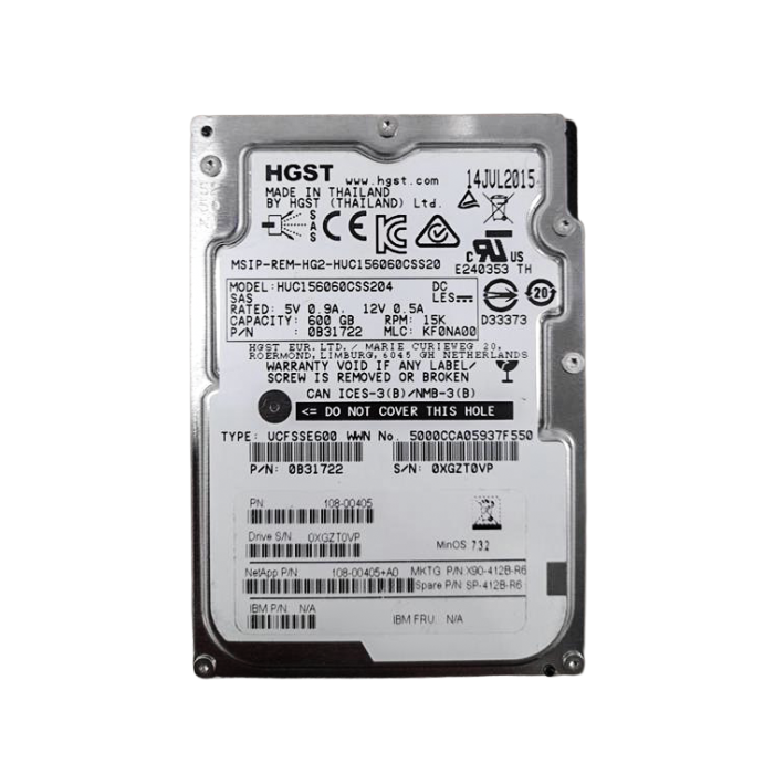 Hard drive Netapp 600GB 15K HDD SAS 12G 2.5" 512n 128MB 108-00405+A0