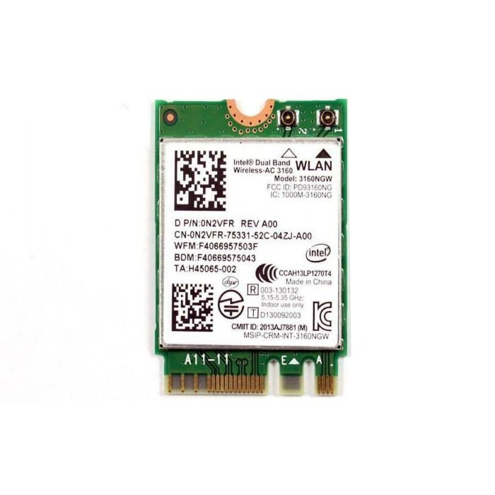 Network interface card Dell Intel 3160NGW Wi-Fi 5 (802.11ac) Bluetooth 4.0 N2VFR