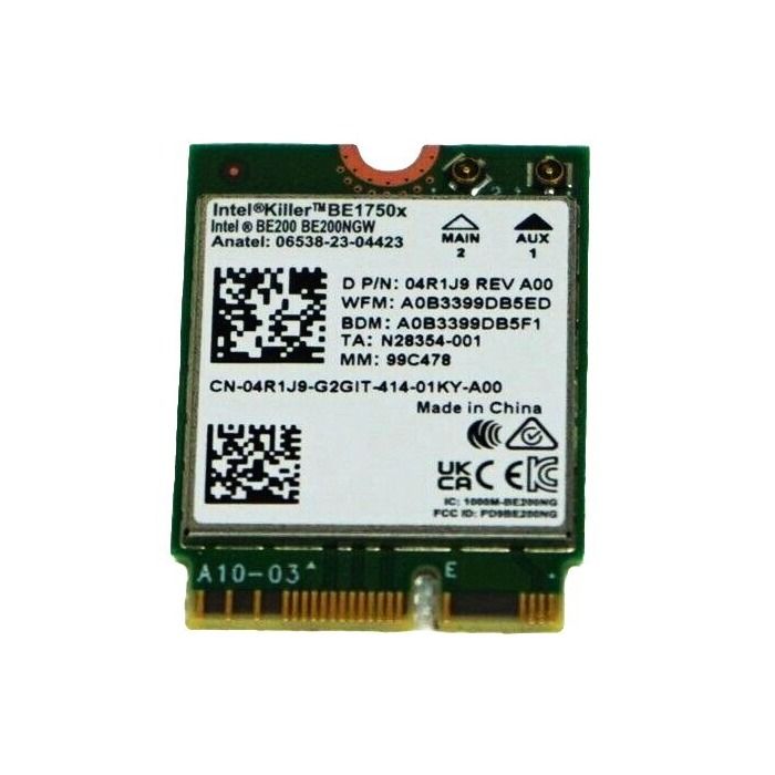Network interface card Intel Killer BE1750x Wi-Fi 7 802.11be Bluetooth 5.4 for laptop 4R1J9