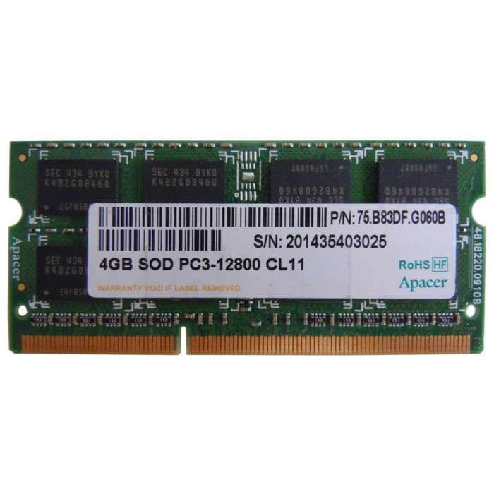 RAM-Speicher Apacer 4GB PC3-12800 DDR3 1600MHz 75.B83DF.G060B