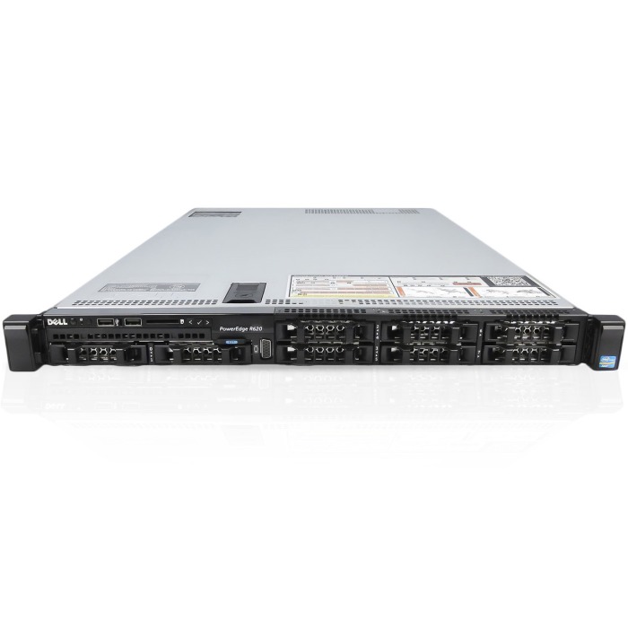 Server Dell PowerEdge R620 8x2.5" mit 2x E5-2687W v2, 32GB RAM, 2x 480GB SSD SATA 2.5", 4x1GbE RJ45, 2x PSU, schienen und befestigungsteile, iDRAC 7