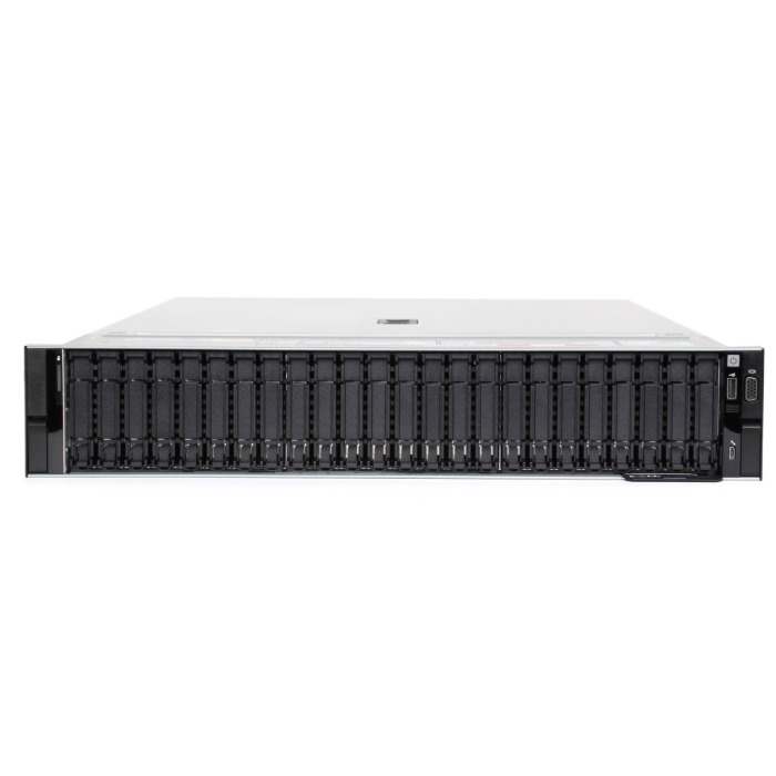 Serwer Dell PowerEdge R760 24x2.5"mit 2x Gold 6526Y, 128GB RAM, H755, 2x 480GB SSD SATA 2.5", 12x 3.84TB SSD SAS 12G RI 2.5", 2x1GbE, 4x10/25GbE SFP28, 2x PSU 1400W, Montageschienen, Abdeckung, iDRAC9 Enterprise