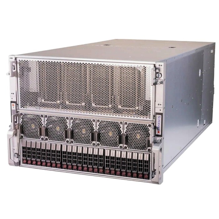 Supermicro Grafikkarte SuperServer SYS-821GE-TNHR mit 2x Platinum 8480+, 2048GB RAM-Speicher, 2x960GB NVMe, 8x3.84TB NVMe, 8xNVIDIA H200 141GB, 8x(1x400GbE), 1x(2x100GbE), 6xPSU, Montageschienen